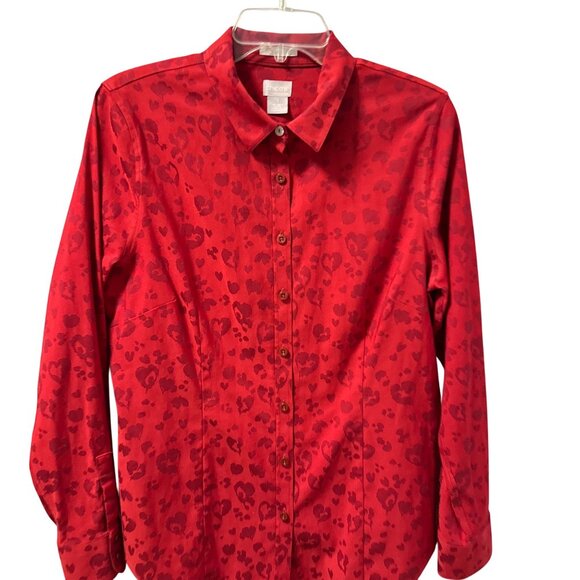 Chicos Red Heart Pattern Button-Up Shirt Size Medium Shirt - Picture 5 of 12